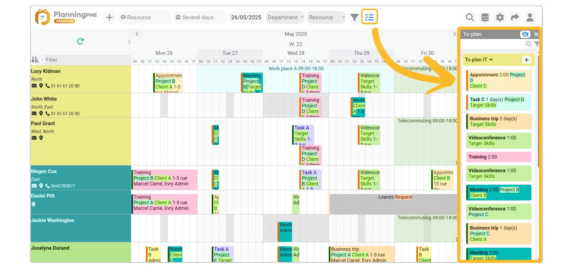 Panel „zu planen“ - To-Do-Liste