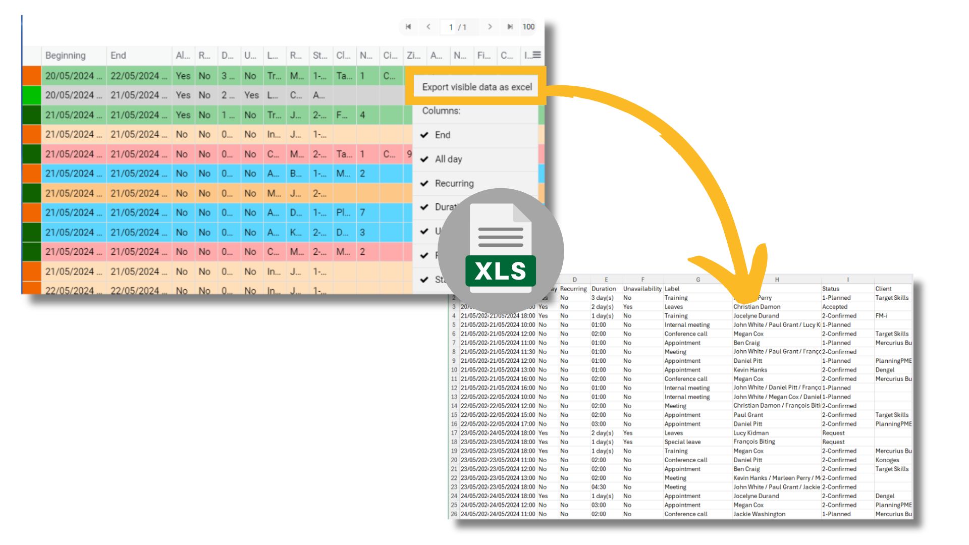 Exportieren von Daten in Excel aus der Listenansicht und anderen Listen